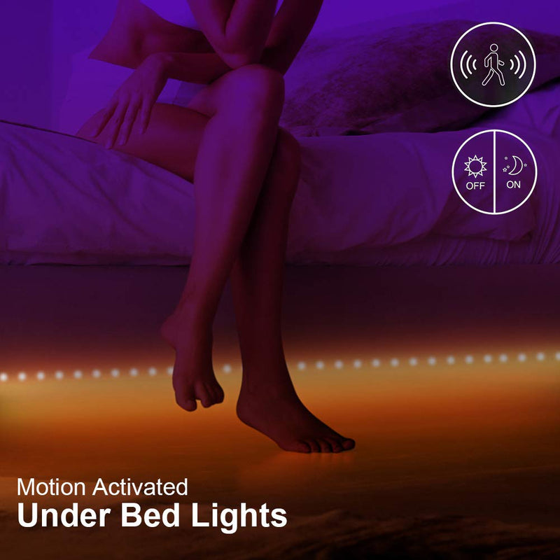 [AUSTRALIA] - Under Bed Lights,LEHOU 6.56ftX2 Motion Activated Illumination RGB Include Warm Color LED Strip Light Kit Motion Sensor Night Light with Automatic Shut Off Timer for Bed, Cabinet, Stair,Toilet (Double) 