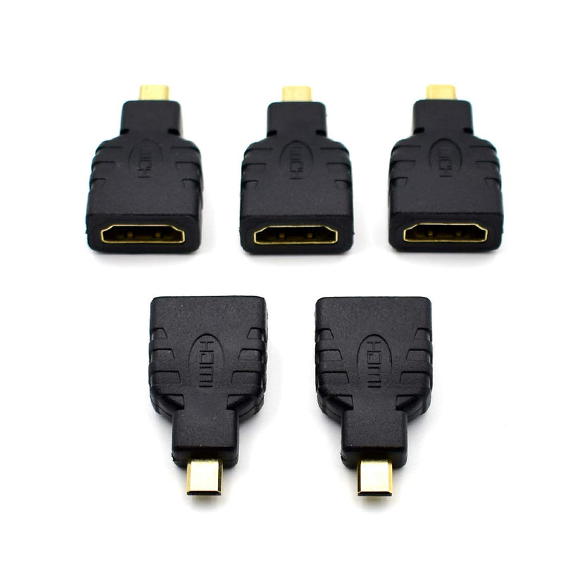 5 Packs Micro HDMI to HDMI Type D Male to HDMI Female Coupler Connector for Micro HDMI Port Devices Adapter Gold Plated Converter