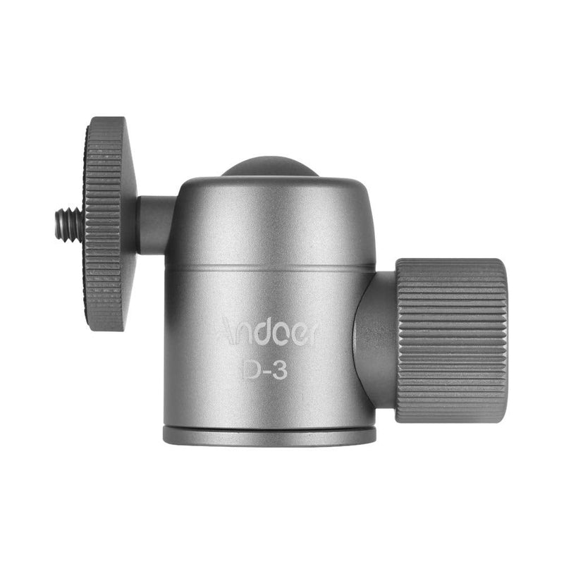 Andoer D-3 Mini Tripod Ball Head Aluminium Alloy Tripod Mount Ballhead with 1/4inch Srew 3/8inch Screw Hole 360° Rotating Panorama for Smartphones Cameras DSLR Max. Load 3kg