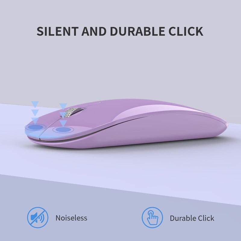 TENMOS M18 Bluetooth Mouse, USB C Rechargeable Wireless Mouse, Triple Mode (Dual Bluetooth+USB) Computer Silent Mice Portable with USB Receiver and Type C Adapter for Laptop/MacBook/iPad/PC - Purple