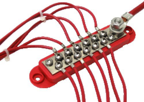 Bay Marine Supply Busbar ‚Äì 12-Point Power Distribution Block (240A Rating) - #8 Terminal Screws & 1/4" Stud ‚Äì Pair of Red & Black Bus Bar 12-Point (240A) Set of Black & Red