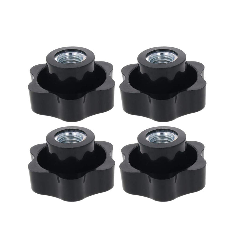 MroMax Star Head Through Hole Knob-M12x 48mm Female Threaded Black Plastic Screw-On for Mechanical Equipment 4Pcs