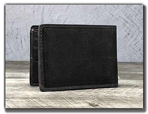 Minimalist Bi-fold Leather Wallet - with Guitar Pick Holder Full Grain Leather by Anthology Gear (Aged Steel) Aged Steel