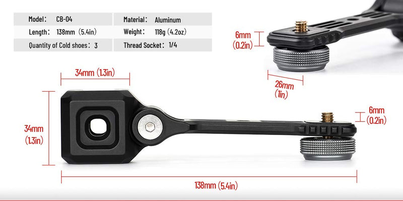 Sunwayfoto CB-04 Triple Cold Shoe Bracket Adapter Flash Accessory