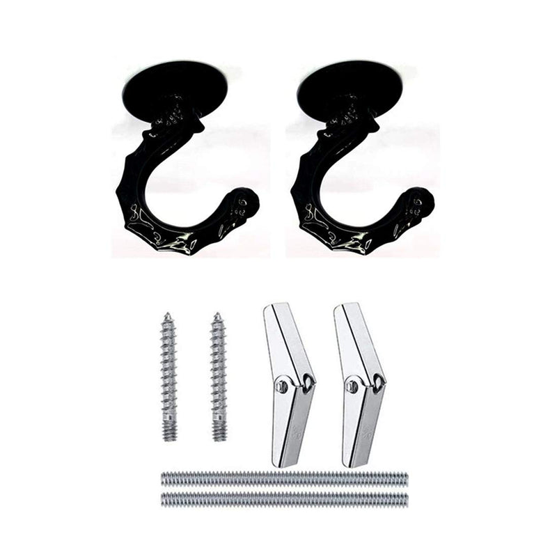 QMseller 2 Sets Metal Ceiling Hooks, Heavy Duty Swag Ceiling Hooks with Hardware for Hanging Plants/Chandeliers/Wind Chimes/Ornament (Black Color)