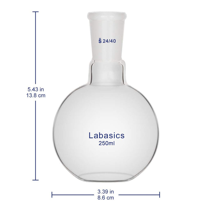 Labasics Glass 250ml Single Neck Flat Bottom Boiling Flask, with 24/40 Standard Taper Outer Joint, 250ml 250 ml