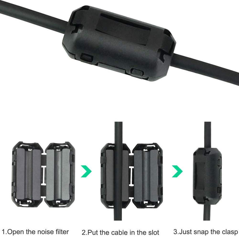 XShine Pack of 20 Clip-on Ferrite Ring Core Black RFI EMI Noise Suppressor Cable Clip for 5mm/7mm/9mm/13mm Diameter Cable