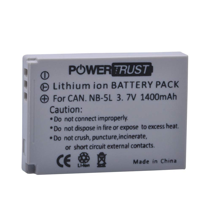 PowerTrust 1400mAh NB-5L Battery (2-Pack) for Canon PowerShot S100 S110 SD700 is SD790 is SD800 is SD850 is SD870 is SD880 is SD890 is SD900 is SD950 is SD970 is SD990 is SX200 is SX210 is SX220 is