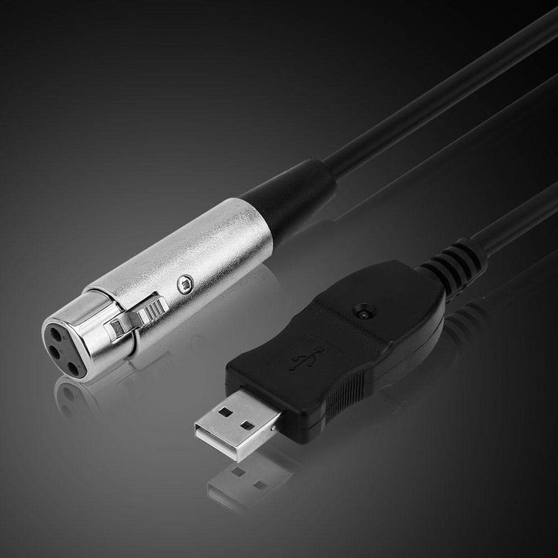 Eboxer 2.8M USB Male to XLR Female Microphone Converter Cable Studio Audio Connector Link Cable Adapter,Built-in A/D Convert with Audio Signal Boost for Recording Karaoke Singing,Black