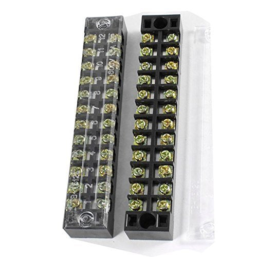 Onwon 600V 15A 12 Positions Dual Rows Covered Barrier Screw Terminal Strip Block 5Pcs