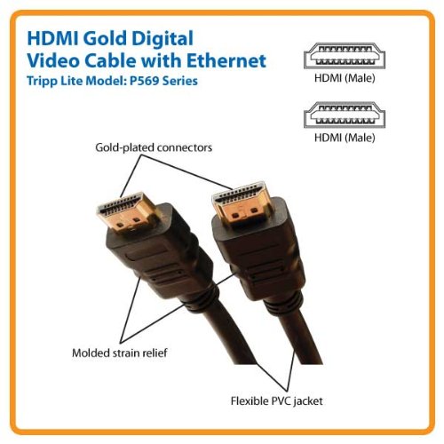 Tripp Lite High-Speed HDMI Cable with Ethernet & Digital Video with Audio, Ultra HD 4K x 2K (M/M), 3 ft. (P569-003),Black 3 ft.