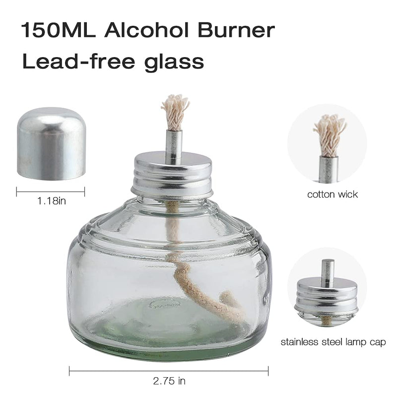 LVCHEN Alcohol Burner Lamp 150 ml Glass Bunsen Burners Lab Equipment Heating for Science Experiments and Home with Stainless Steel Cap clear