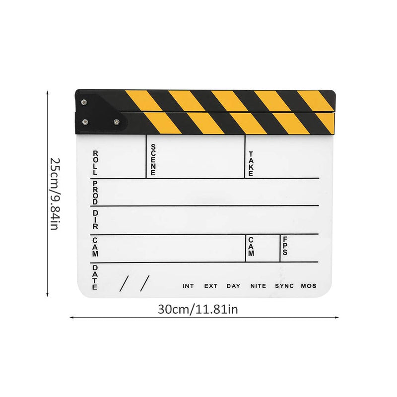 Acrylic Film Clapboard, 30x25cm/11.81x9.84" Movie Props Clap Board Dry Erase Director's Cut Action Scene Clapper Board Clap Photography Tool(Yellow) Yellow