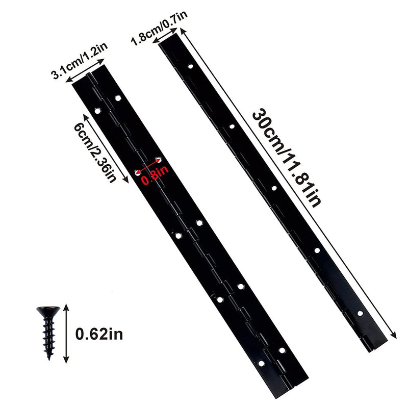 2PCS 12 Inch Black Piano Hinges for Cabinet Hinges Heavy Duty 12 Inch Continuous Hinges Sliver Stainless Steel 304 Long Hinges Door Hinges, Cabinet Door Hinges 2pack 12 inch(Black)