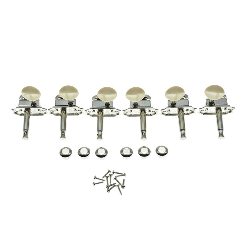KAISH 3x3 Guitar Vintage Style Locking Tuners Guitar Tuning Keys Pegs Guitar Lock Machine Heads for Les Paul Guitars Nickel with Ivory Button