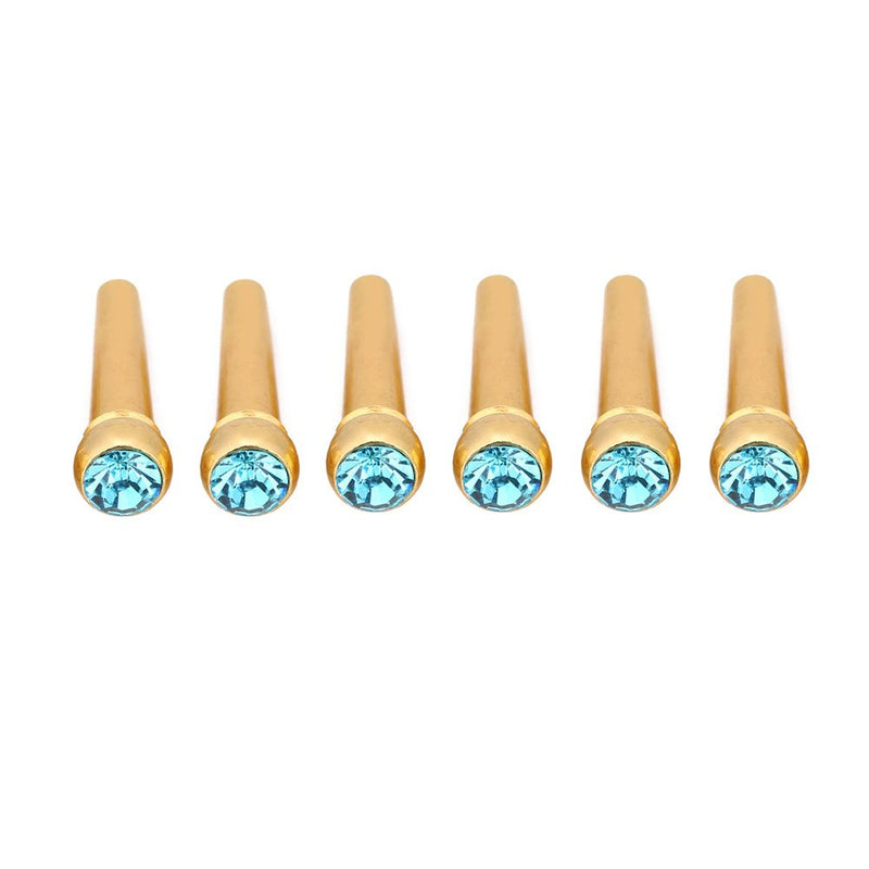 Bnineteenteam Guitar Bridge Pins, Brass Material Guitar Bridge Pins with Crystal Glass Dot Decor Head (6Pcs) sky blue