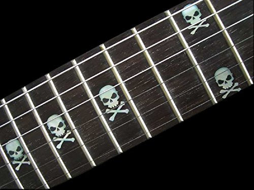 Inlay Sticker Fret Markers for Guitars & Bass - Skull with Crossbones (Sideways) - White Pearl