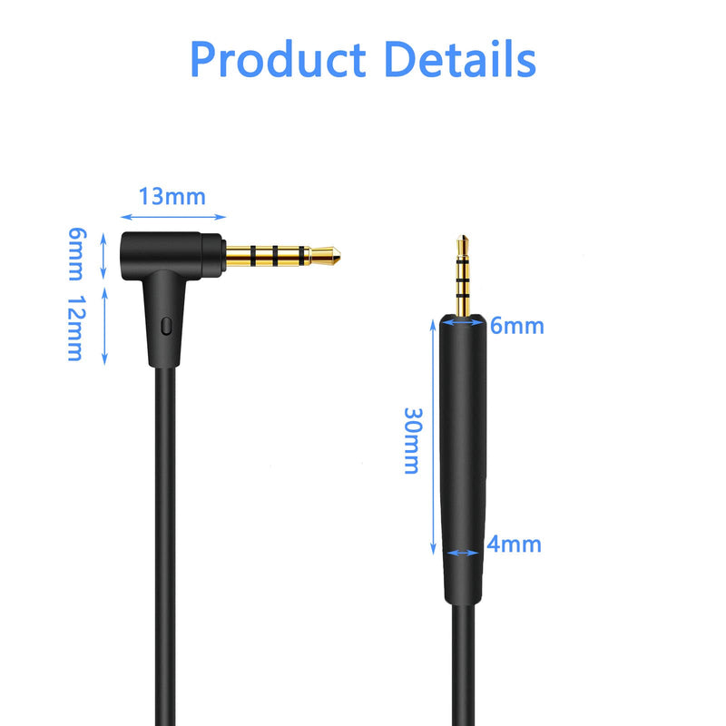 [AUSTRALIA] - Replacement Audio Cable Cord for Bose QC25, QC35, QuietComfort 25, QuietComfort 35, OE2,OE2i, On-Ear 2 Headphones Inline Mic/Remote Control – Black 