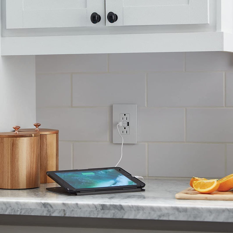 Legrand Radiant® USB GFCI Outlet, 15A Tamper-Resistant, Self-Test, Type-A/A, White, 1597TRUSBAAW