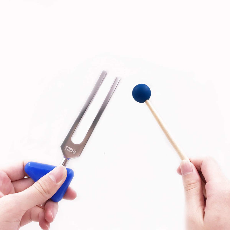 TENFLY 528 Hz Tuning Fork, with Silicone Hammer (blue) 、Triangular Silica Gel and Cleaning Cloth Perfect Healing Musical Instrument.