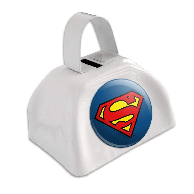 Superman Classic S Shield Logo White Metal Cowbell Cow Bell Instrument