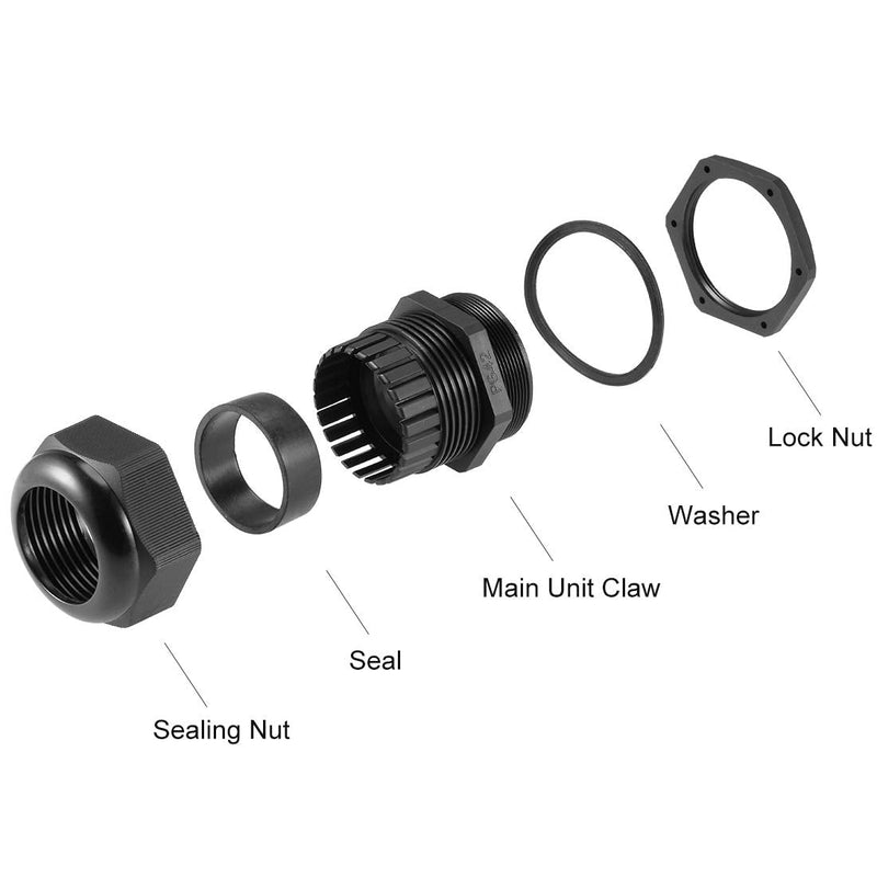 uxcell PG42 Cable Gland 32mm-38mm Wire Hole Waterproof Nylon Joint Adjustable Locknut with Washer Black 3pcs