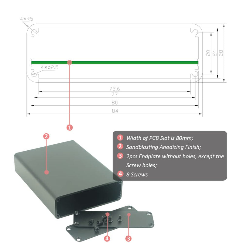 UHZBTEC Tube Type Aluminum Project Electronic Junction Case PCB Housing Box with End Plate 4.33 x 3.3 x 1.1 inch (L x W x H) U-AEE052:110x84x28mm