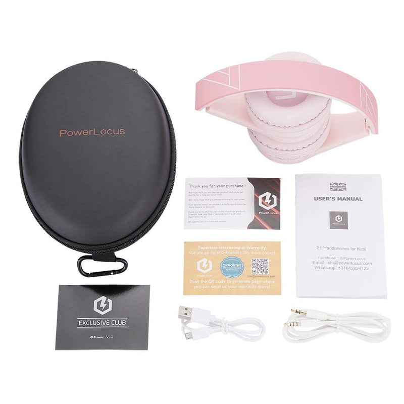 [AUSTRALIA] - Bluetooth Headphones for Kids, PowerLocus Wireless Foldable Headphones Over Ear, Headphone with Microphone, 85DB Volume Limit, Wireless and Wired Headset with Micro SD, FM for Cellphones, Tablets, PC Pink 