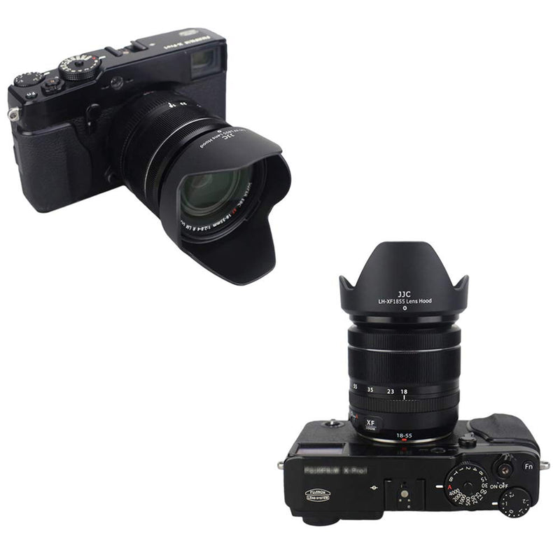 Camera Lens Hood JJC Lens Shade for Fuji Fujifilm FUJINON XF 14mm F2.8 R & FUJINON XF18-55mm F2.8-4 R LM OIS Replaces Fujifilm 14/18-55 Lens Hood Reverse Attaching Non-Glare Matte Finish -Black