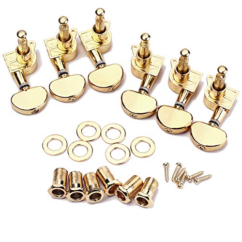 Alnicov Guitar String Tuning Pegs 3L3R Machine Heads Knobs Tuners Machine Head Set For Electric Or Acoustic Guitar, Gold