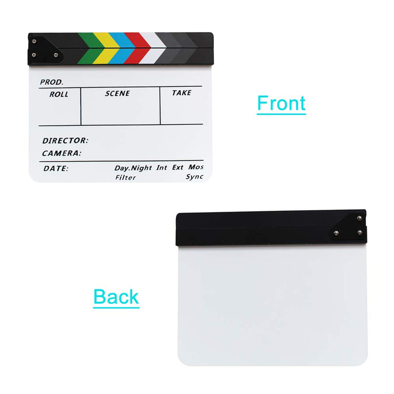 Coolbuy112 Movie Directors Clapboard, Photography Studio Video TV Acrylic Clapper Board Dry Erase Film Slate Cut Action Scene Clapper with a Magnetic Blackboard Eraser and Two Custom Pens