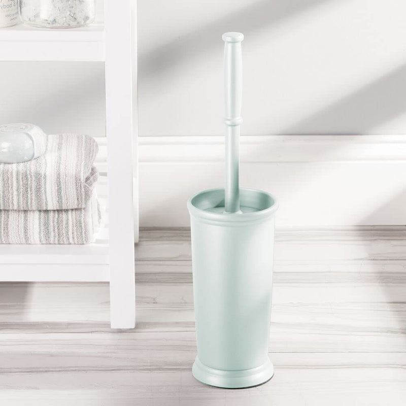 mDesign Compact Freestanding Plastic Toilet Bowl Brush and Holder for Bathroom Storage and Organization - Space Saving, Sturdy, Deep Cleaning, Covered Brush - Mint Green