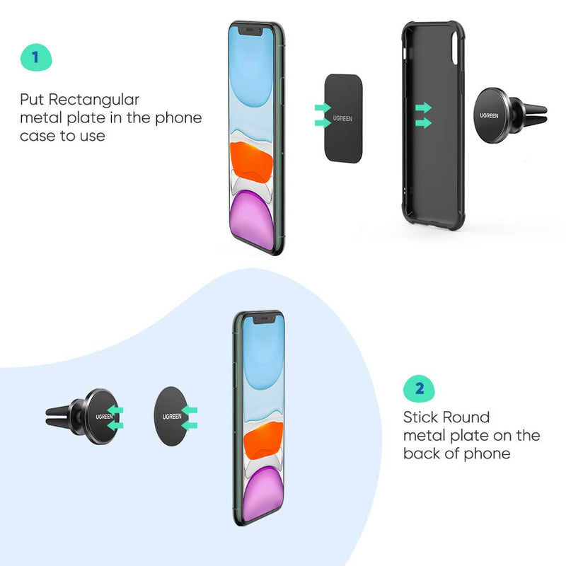 UGREEN Car Phone Mount Magnetic Air Vent Universal Magnet Cell Phone Holder Compatible for iPhone 11 Pro Max SE XS XR X 8 Plus 6 7 6S 5 Samsung Galaxy S20 S10 S9 S8 Note 9 8 S7 S6 LG V40 G7 G8 Black
