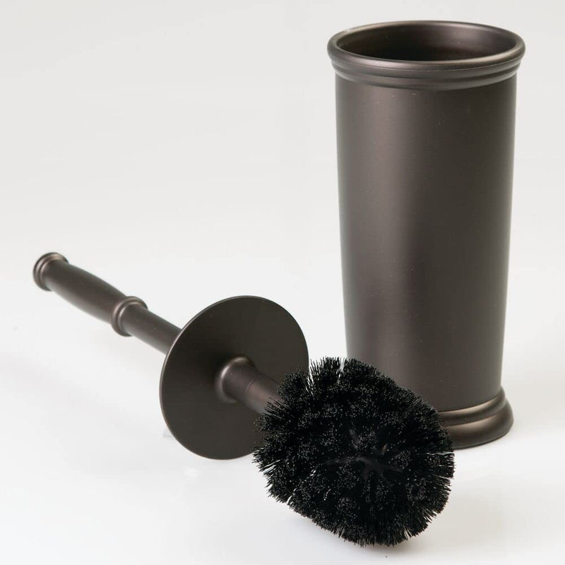 mDesign Compact Freestanding Plastic Toilet Bowl Brush and Holder for Bathroom Storage and Organization - Space Saving, Sturdy, Deep Cleaning, Covered Brush - 2 Pack - Espresso Brown