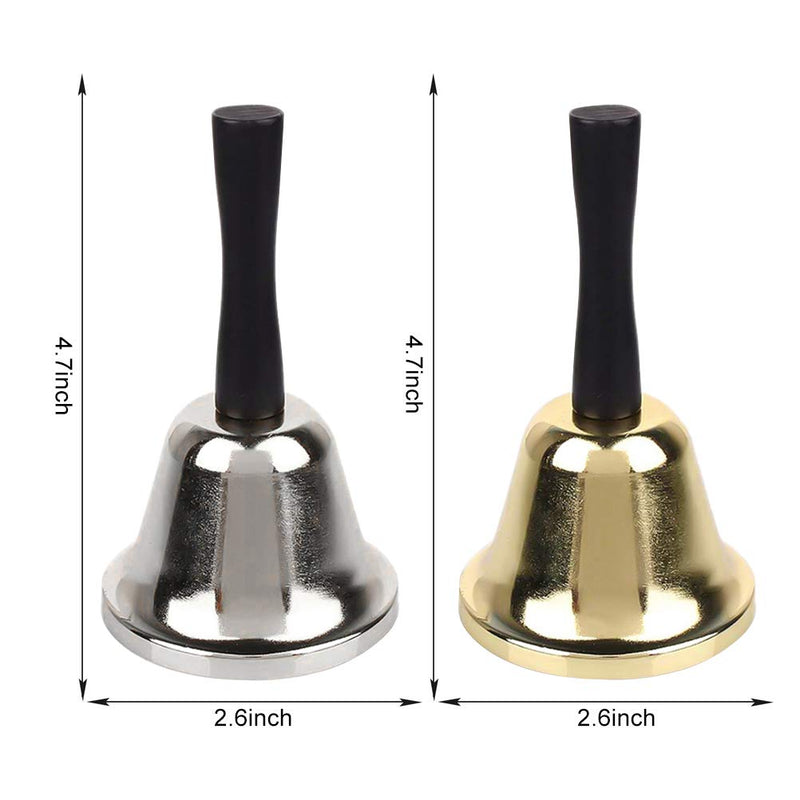12Pcs Hand Bells Silver and Gold Steel Service with Black Wooden Bell for School Church Adults Classroom Wedding Decorative