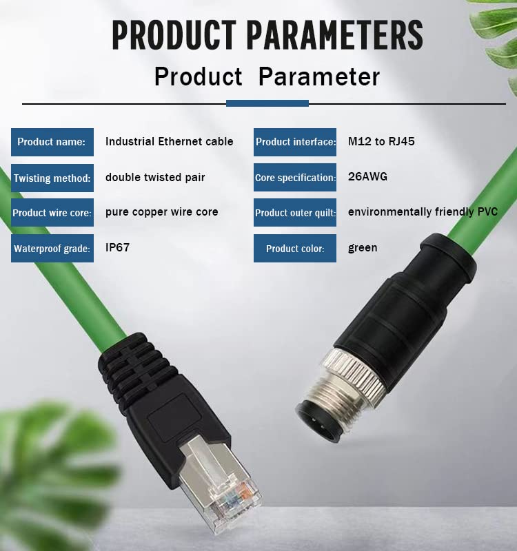 Eonvic M12 4 Pin D-Code to RJ45 Gigabit Cognex Industrial Camera Network Cord CAT5 Shielded Cables (Green, 1M) Green