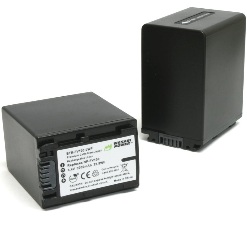 [AUSTRALIA] - Wasabi Power Battery (2-Pack) and Charger for Sony NP-FV100 and Sony DCR-SR15, SR21, SR68, SR88, SX15, SX21, SX44, SX45, SX63, SX65, SX83, SX85, FDR-AX100, HDR-CX105, CX110, CX115, CX130, CX150, CX155, CX160, CX190, CX200, CX210, CX220, CX230, CX260V, ... 