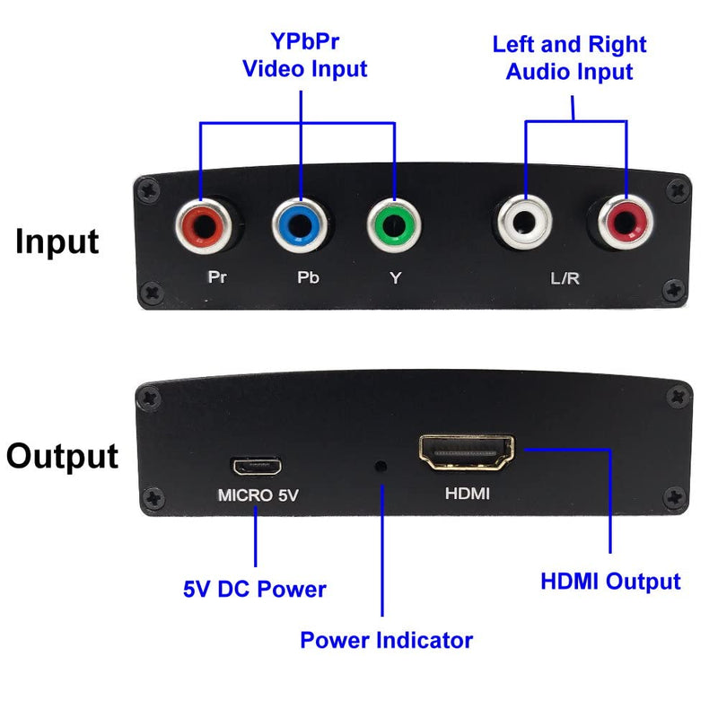 YOTOCAP Component to HDMI Converter, YPbPr+L/Audio HD Video Converter 5RCA RGB to HDMI Converter Adapter, Support HD 1080P, DTS, Dolby Digital