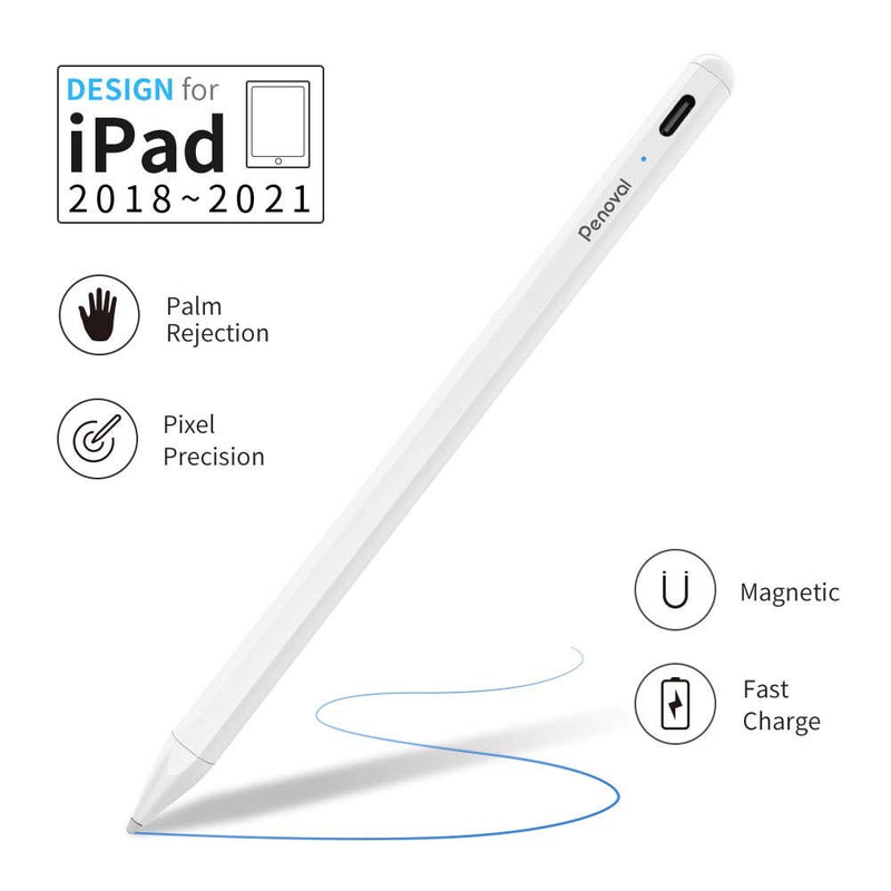 Penoval A4 Stylus Pen (9.5mm) for iPad (2018-2020) with No Lag, Magnetic, High Precision, Palm Rejection, Compatible with iPad 8, iPad Air 4, iPad Mini 5, iPad Pro 11/12.9 inch A4 white