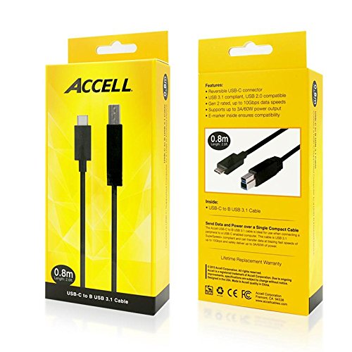 Accell Usb-C to USB-B Cable - USB 3.1 Gen 2, 3ft, Black, Retail Box 2.6 Feet (0.8 Meters)