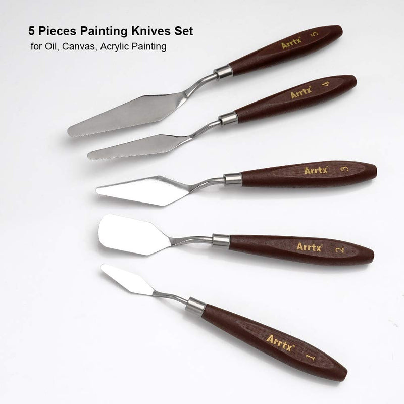 5 Pieces Painting Knives Stainless Steel Spatula Palette Knife Oil Painting Accessories Color Mixing Set for Oil, Canvas, Acrylic Painting-Lightwish