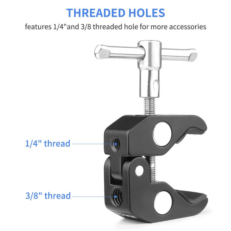 TOAZOE Super Clamp w/1/4 and 3/8 Thread for Cameras, Lights, Umbrellas, Hooks, Shelves, Plate Glass, Motorcycle, Bike, Rod Bar etc