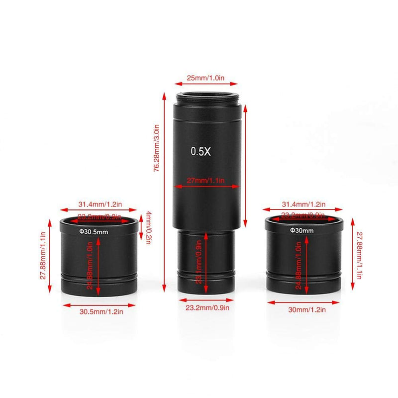 Microscope Adapter 0.5× C-Mount Lens Adapter Set 23.2mm/30mm /30.5mm Ports for CCD Camera and Digital Eyepiece