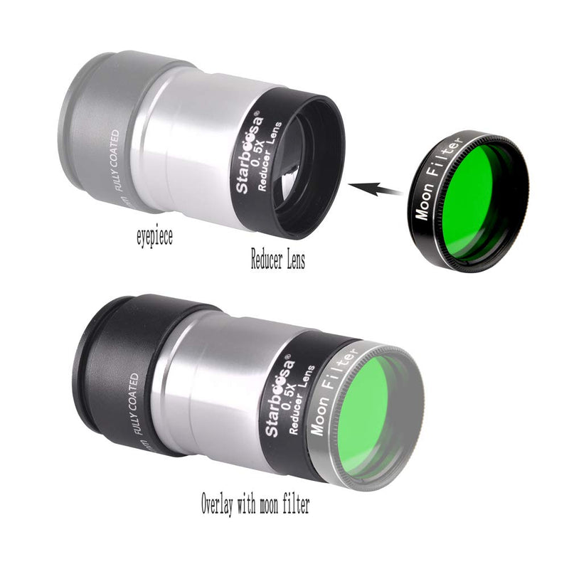 Starboosa Multi-Coated 0.5X Telescope Focal Reducer for 1.25 Inch Telescope Eyepieces