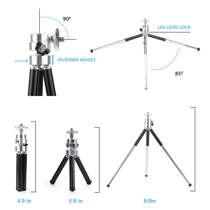 Tripod for Webcam, 9'' Extendable Portable Webcam Phone Tripod Stand with Phone Holder(2rd Generation,Double-Layer, Lightweight Tripod for Cellphone/Webcam/Gopro