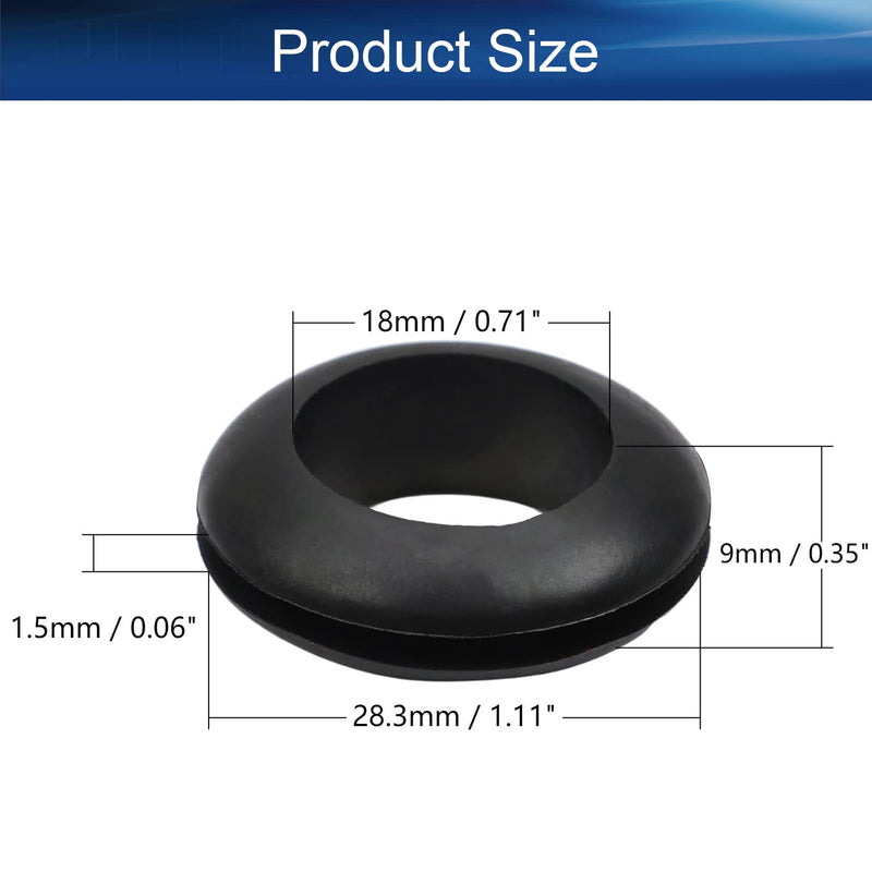 Bettomshin 100Pcs Rubber Grommet 18mm Inner Dia Oil Resistant Armature Rubber Grommets for Wiring Cable Black