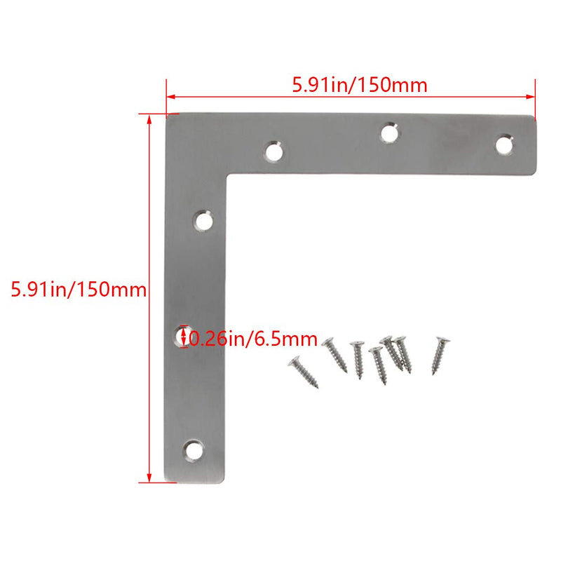 MroMax 4PCS L-Shaped Right Angle Bracket (L x W) Stainless Steel Right Angle Bracket Fastener Silver PCS