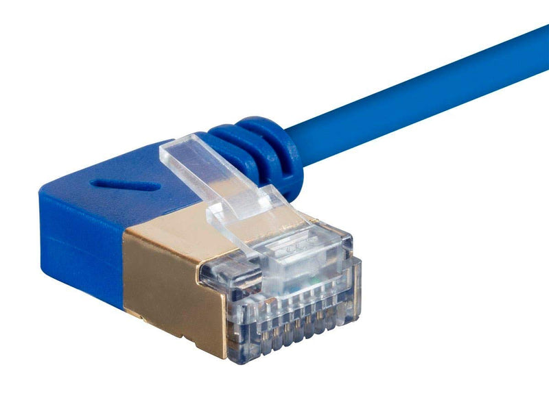 [AUSTRALIA] - Monoprice SlimRun Cat6A Ethernet Network Cable/Cord - Blue - 1 Feet | 90 Degree Angled, 36AWG, S/STP 
