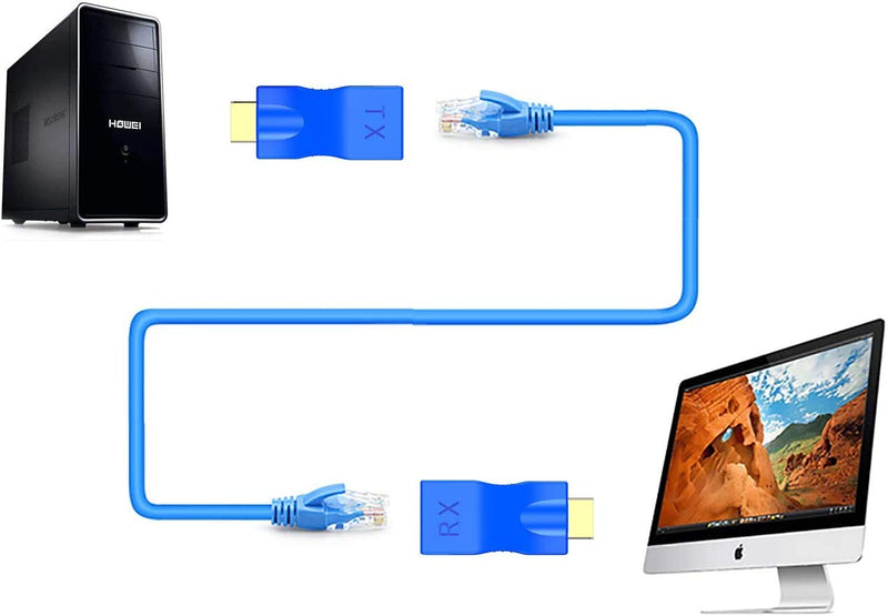 HDMI Extender Adapter, BERLAT HDMI to RJ45 Ethernet Network Converter Over by Cat5-e/6 Cable Splitter 1080p up to 30m/98ft Repeater for HDTV HD TV DVD PS4 STB