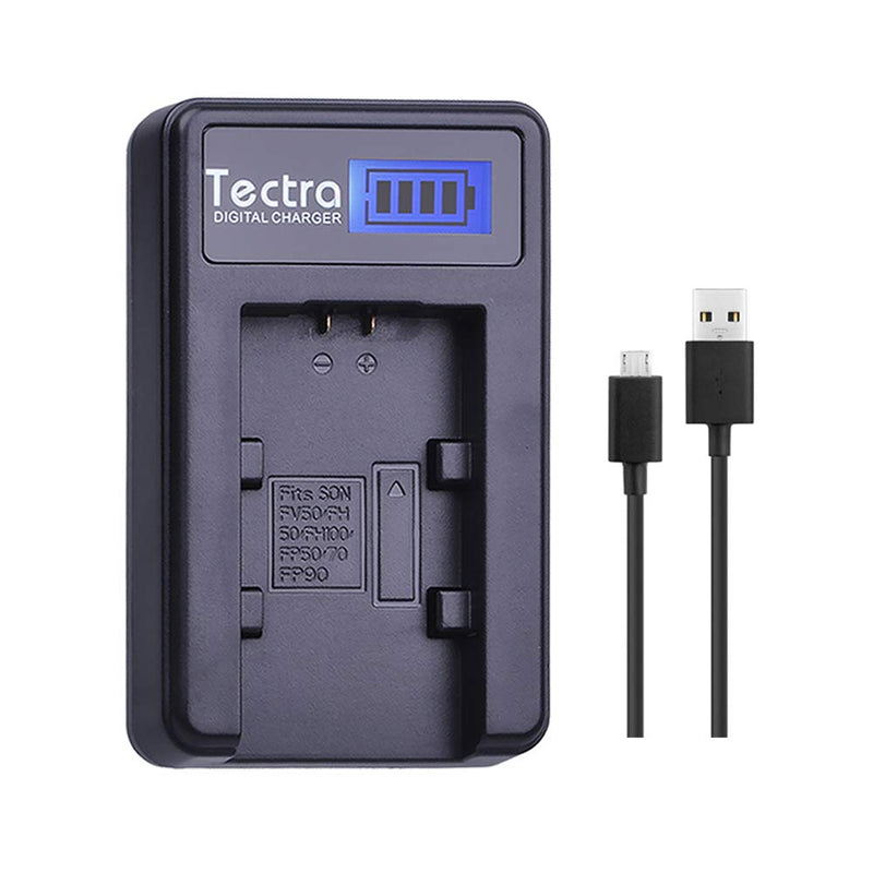 Tectra 2-Pack NP-FH70 Rechargeable Battery and LCD USB Charger for Sony NP-FH100, FH60, FH70, NP-FH90 and Sony DCR-DVD650, DCR-HC20, DCR-HC21, DCR-HC22, DCR-HC48, DCR-HC51, DCR-HC62, DCR-SR42